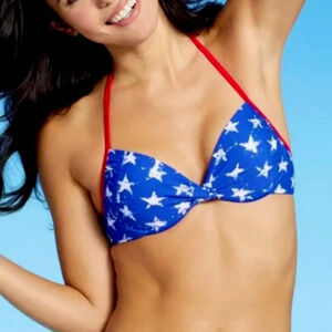 💚5/$25 NWT Patriotic Star Push Up Padded Bikini Top Size Medium (4-6)
